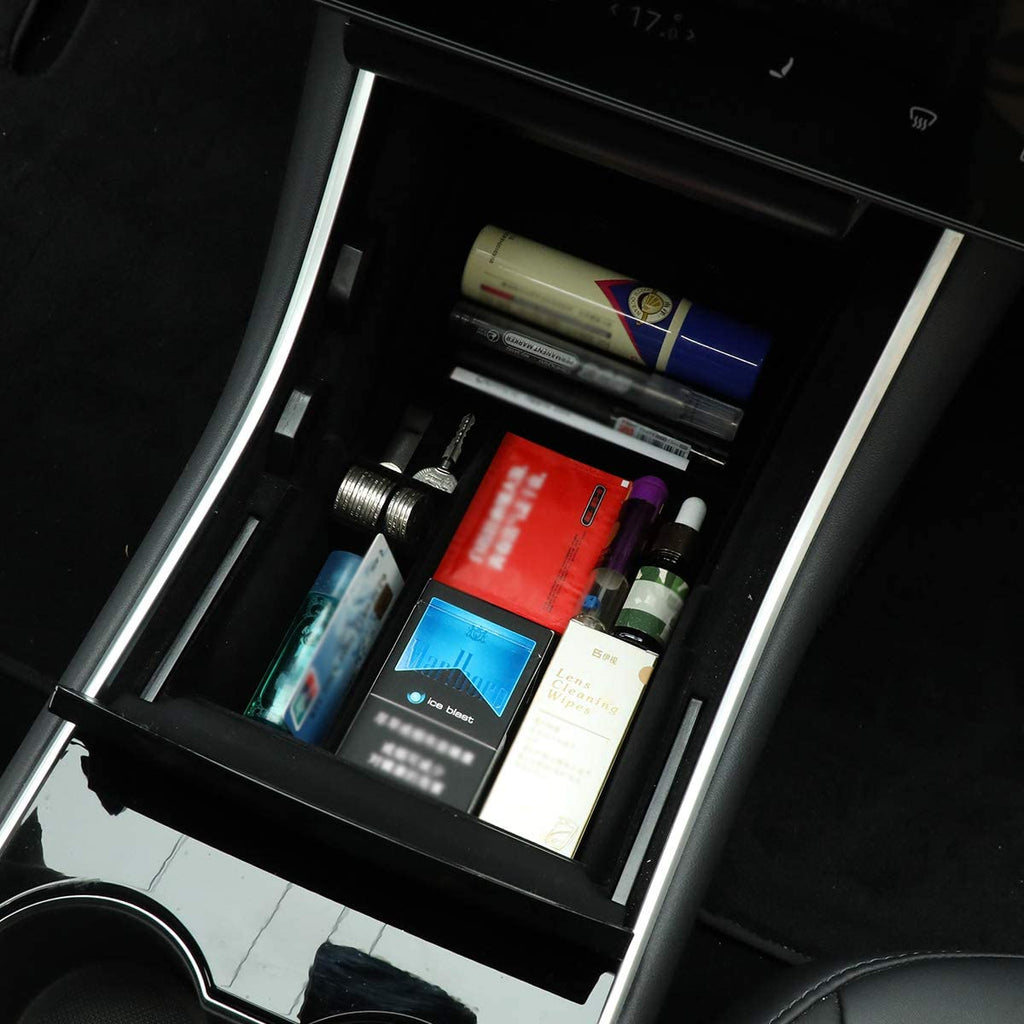 Tesla Model 3, Y, Center Console Organizer Bin Storage Box with Flocking, 2017-2020