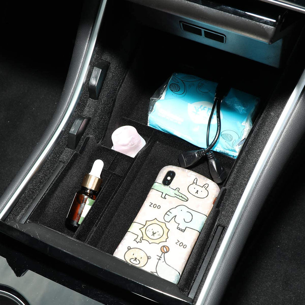 Tesla Model 3, Y, Center Console Organizer Bin Storage Box with Flocking, 2017-2020