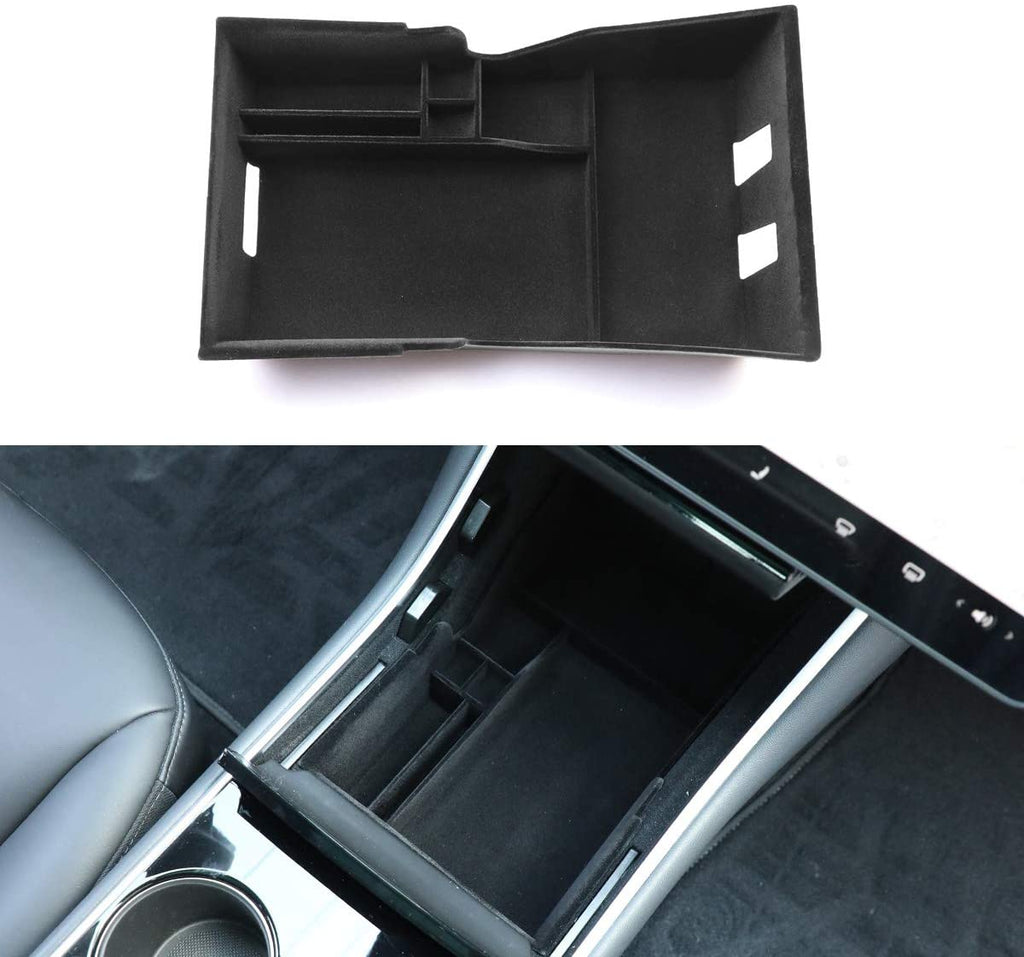 Tesla Model 3, Y, Center Console Organizer Bin Storage Box with Flocking, 2017-2020
