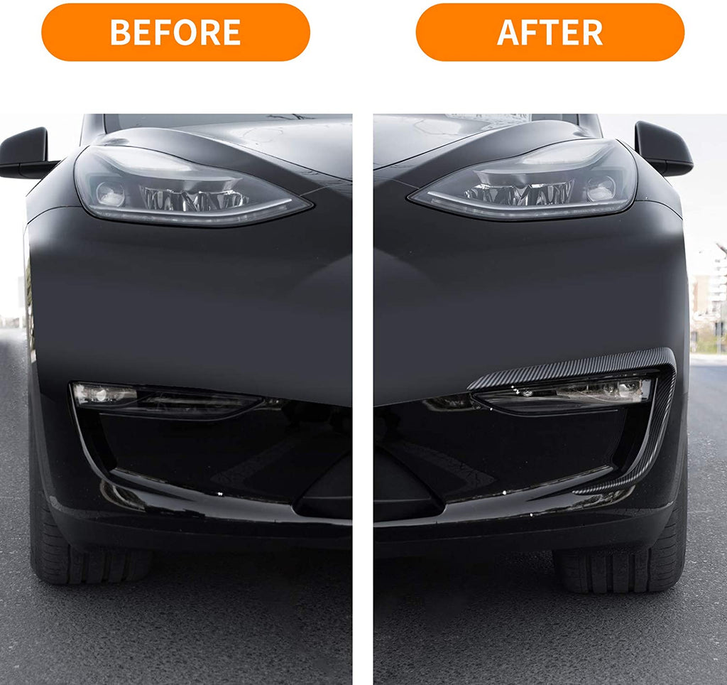 Tesla Model Y Front Fog Light Trim Spoiler Light Cover Eyebrow Covers, Matte Carbon Fiber, 2020-2024