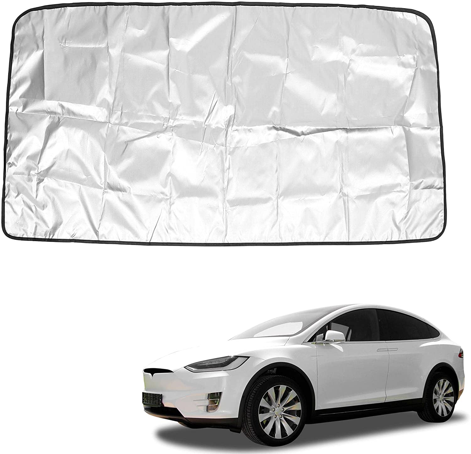 Tesla Model X Front Sunroof Sunshade, Coated Black Silver Tone Cloth, 2016-2023