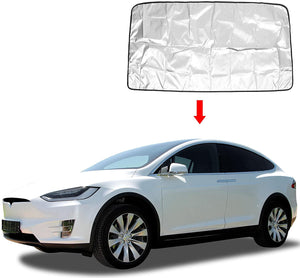 Tesla Model X Front Sunroof Sunshade, Coated Black Silver Tone Cloth, 2016-2022