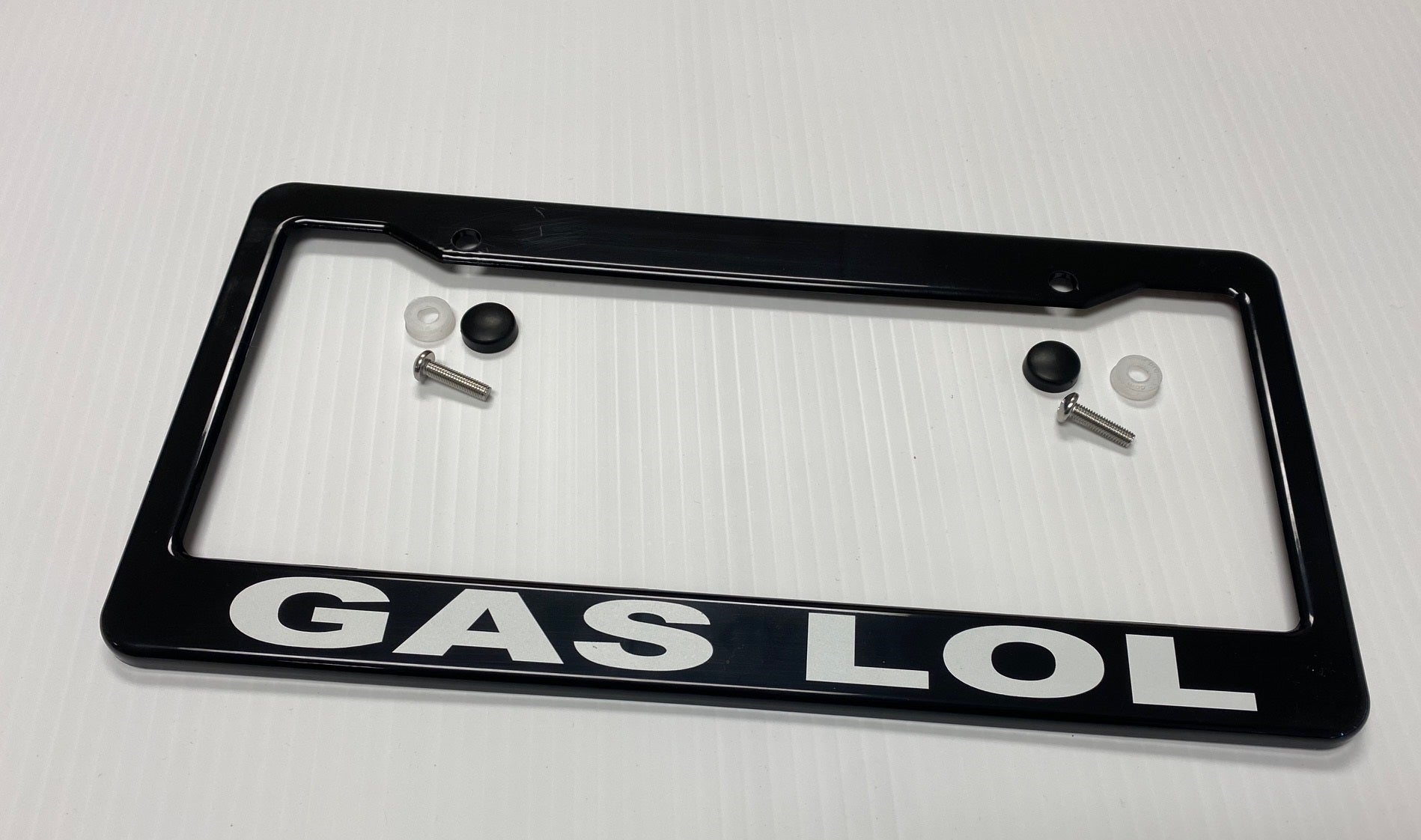 Electric Car "EV" License Plate Frame, "GAS LOL", Black