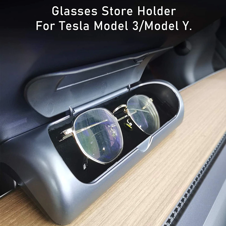 Tesla Model 3, Y Sunglasses Holder, Eyeglass Cases Storage Box, Silver
