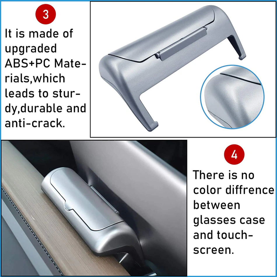 Tesla Model 3, Y Sunglasses Holder, Eyeglass Cases Storage Box, Silver