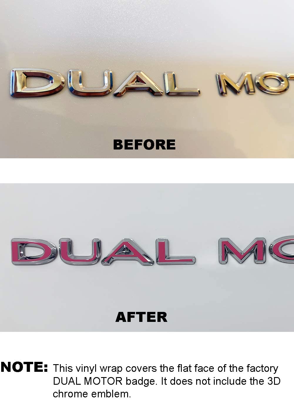 Tesla Model S, 3, X, Y Dual Motor Emblem Vinyl Decal Overlay Wrap Rear Trunk Emblem, Many Colors