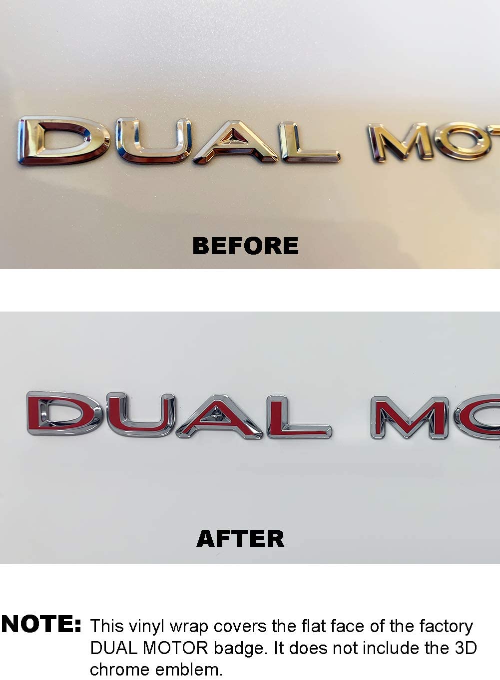 Tesla Model S, 3, X, Y Dual Motor Emblem Vinyl Decal Overlay Wrap Rear Trunk Emblem, Many Colors