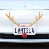 Tesla Model S, 3, X, Y License Plate Reindeer Kit, Gold Antlers, Red Nose