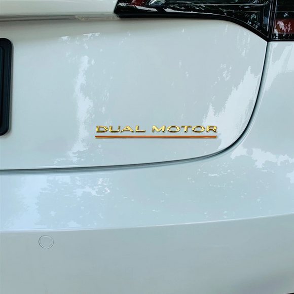 Tesla Model S, 3, X, Y, Gold Dual Motor Emblem, 3D Epoxy Sticker Rear Trunk Emblem