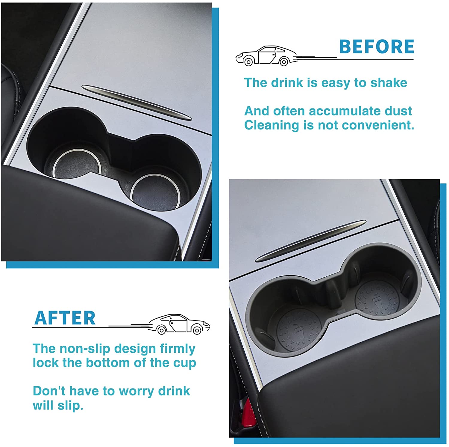 Tesla Model 3, Y, Cup Holder Insert, Gray, 2021-2024