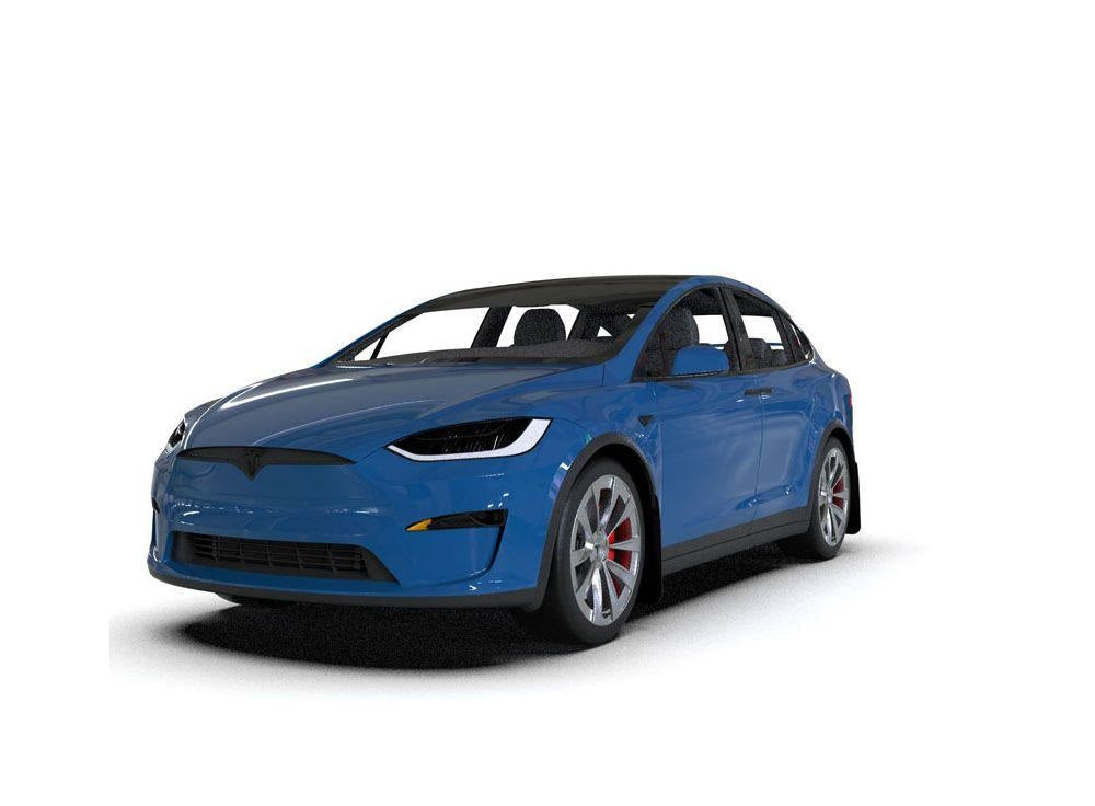 Tesla Model X Mud Flap Set, Rally Armor Metallic Black Logo, 2022-2026