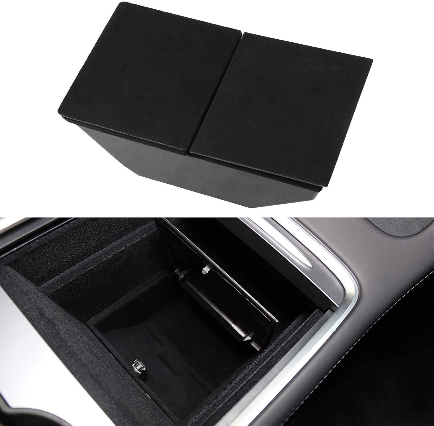 2021 Tesla Model 3, Y Center Console Organizer Hidden Storage Box, W/ Flocking, 2021