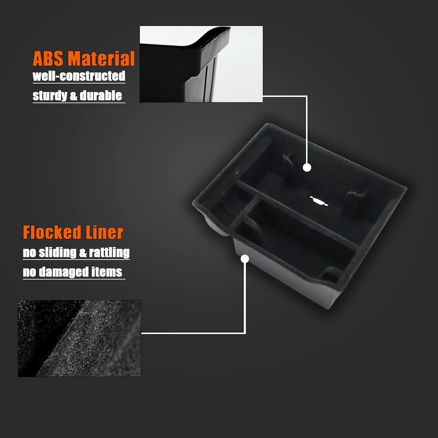 Tesla Model 3, Y Center Console Organizer Tray, Flocked Armrest Storage Box Hidden Cubby 2021-2022