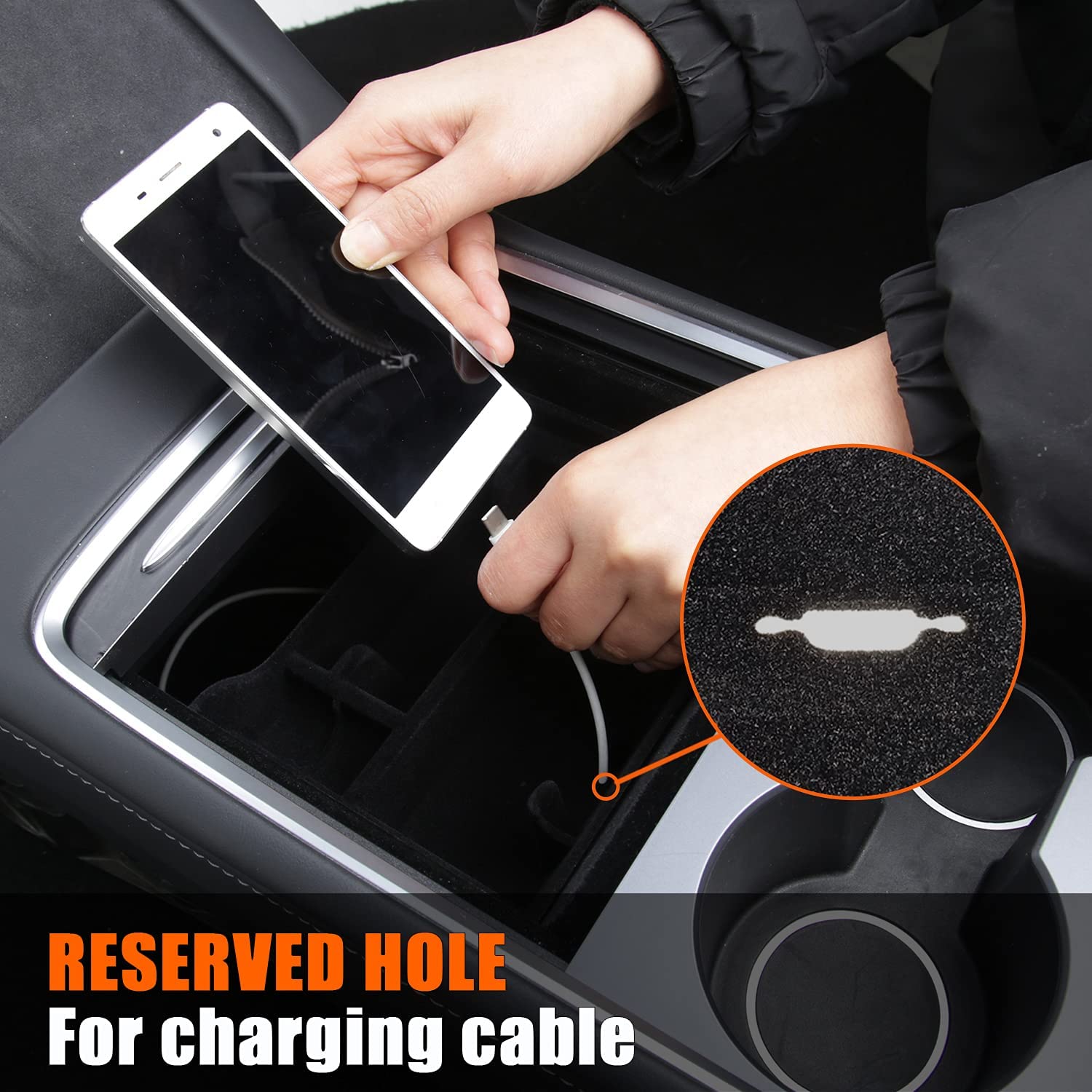 Tesla Model 3, Y Center Console Organizer Tray, Flocked Armrest Storage Box Hidden Cubby  2021-2022