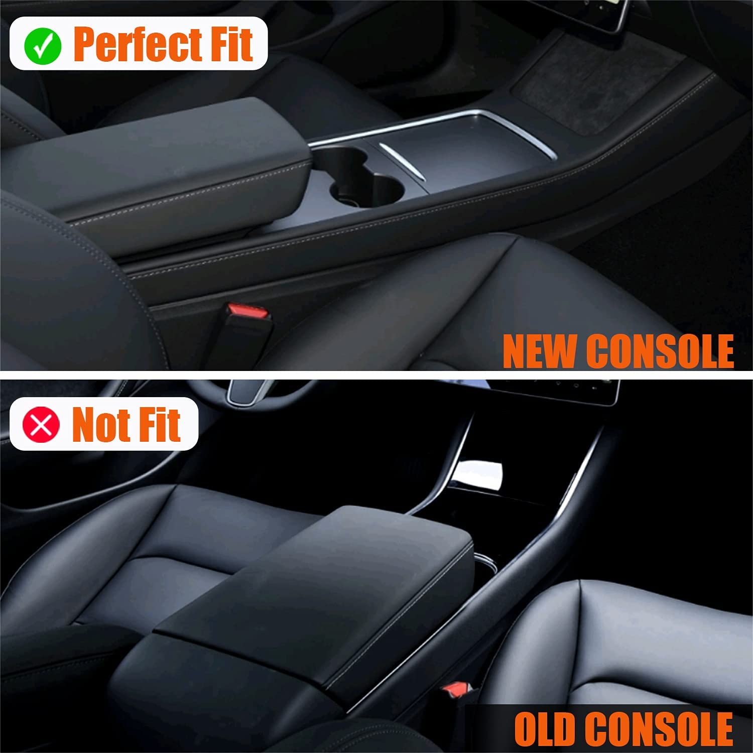 Tesla Model 3, Y Center Console Organizer Tray, Flocked Armrest Storage Box Hidden Cubby Drawer with Cable Hole