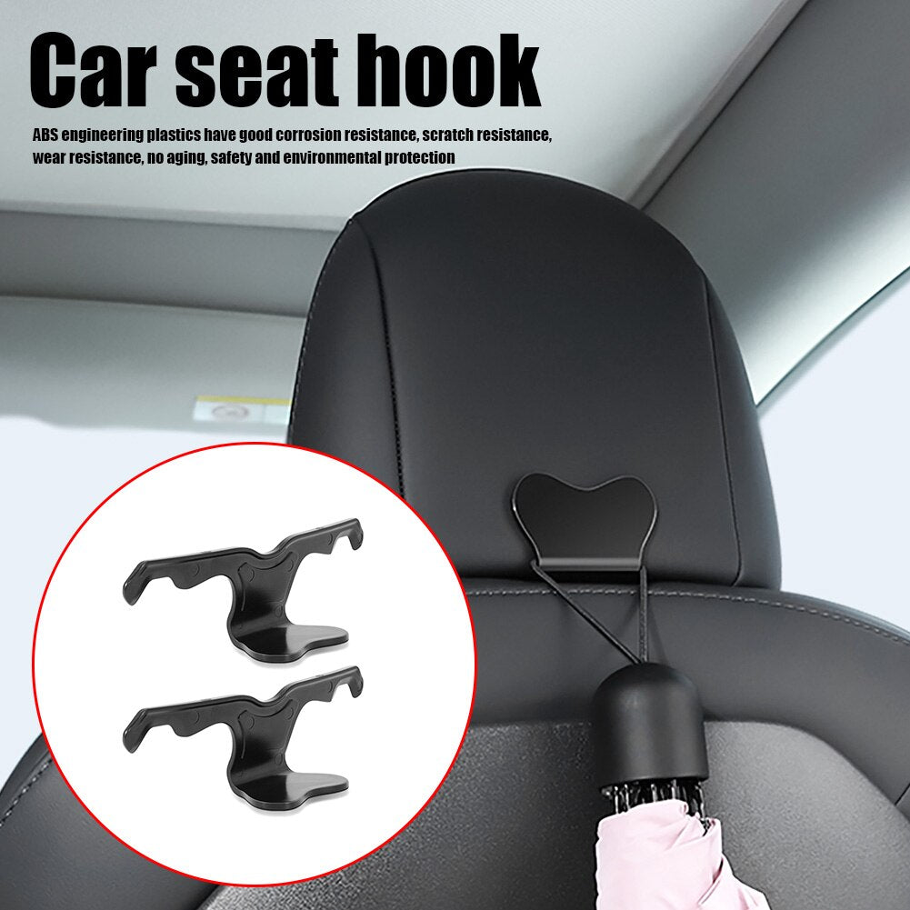 Tesla Model S, 3, X, Y 2pcs Seat Back Hooks Hanger Holder Storage Organizers, Black