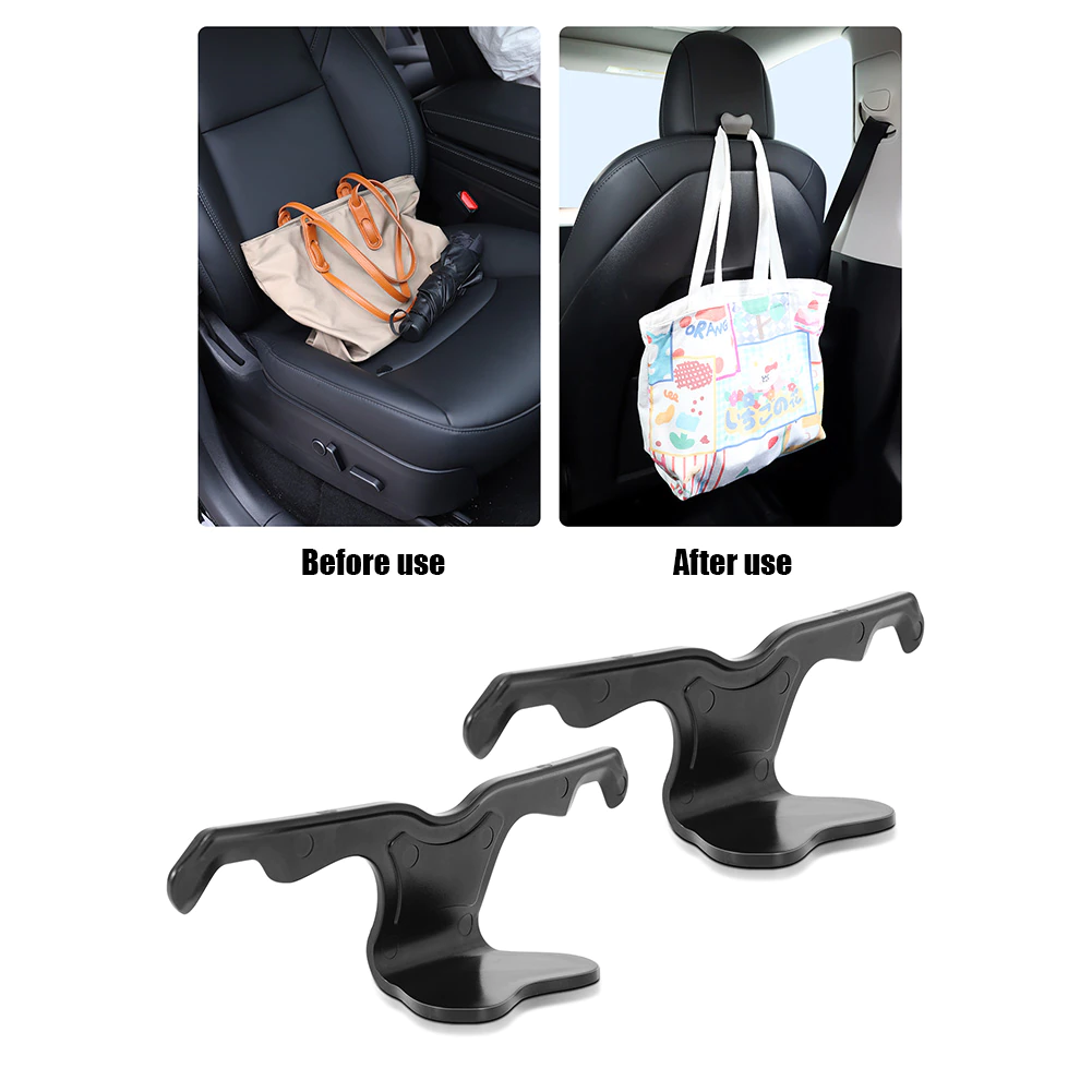 Tesla Model S, 3, X, Y 2pcs Seat Back Hooks Hanger Holder Storage Organizers, Black