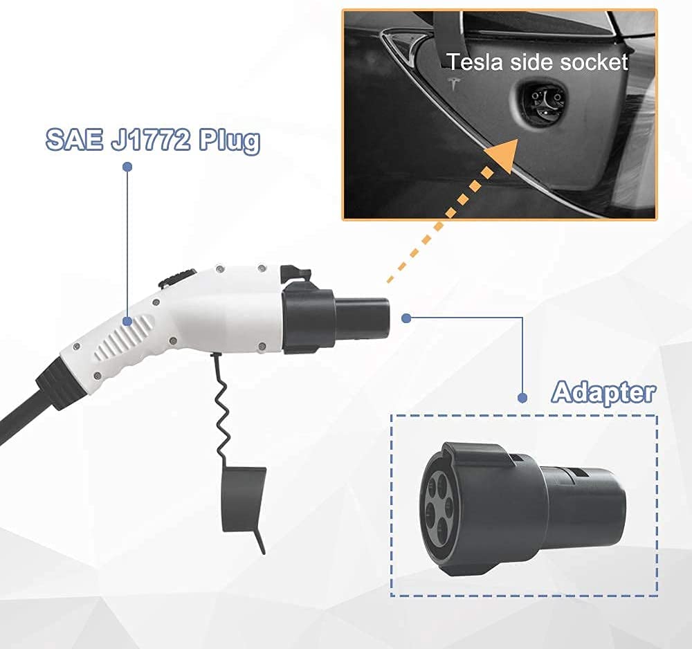 Tesla Model S, 3, X, Y J1772 to Tesla Charger Adapter 60Amp 250V Type-1, Black