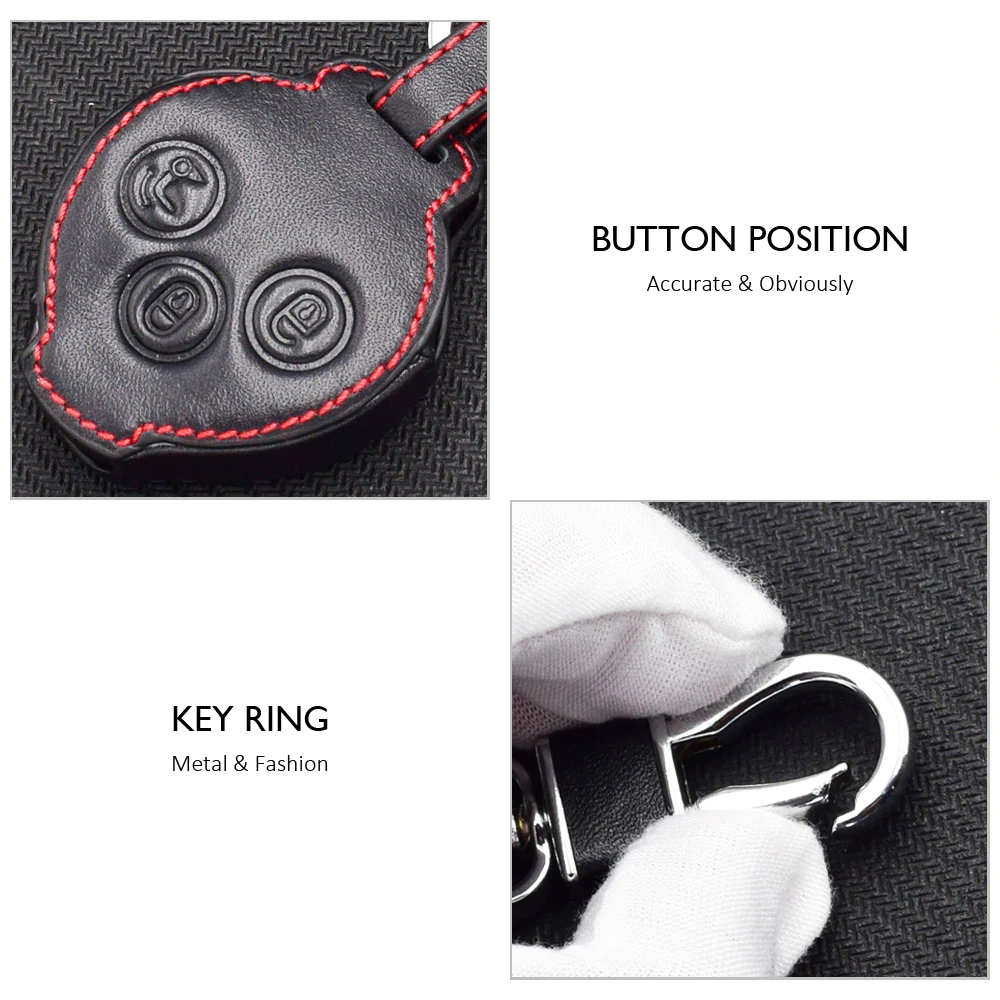 Smart Car Fortwo, Forfour Leather Key Fob Case Cover, 3-Button, Black