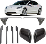 Tesla Model 3 Carbon Fiber Exterior Dress Up Kit, Mirror Covers, Turn Signal, Door Handle, ABS, 2017-2020