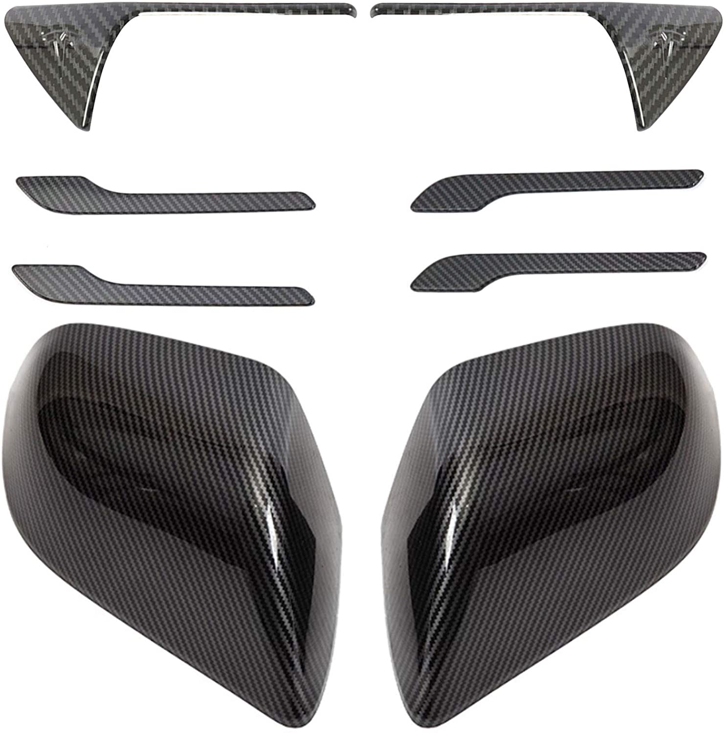 Tesla Model 3 Carbon Fiber Exterior Dress Up Kit, Mirror Covers, Turn Signal, Door Handle, ABS, 2017-2020