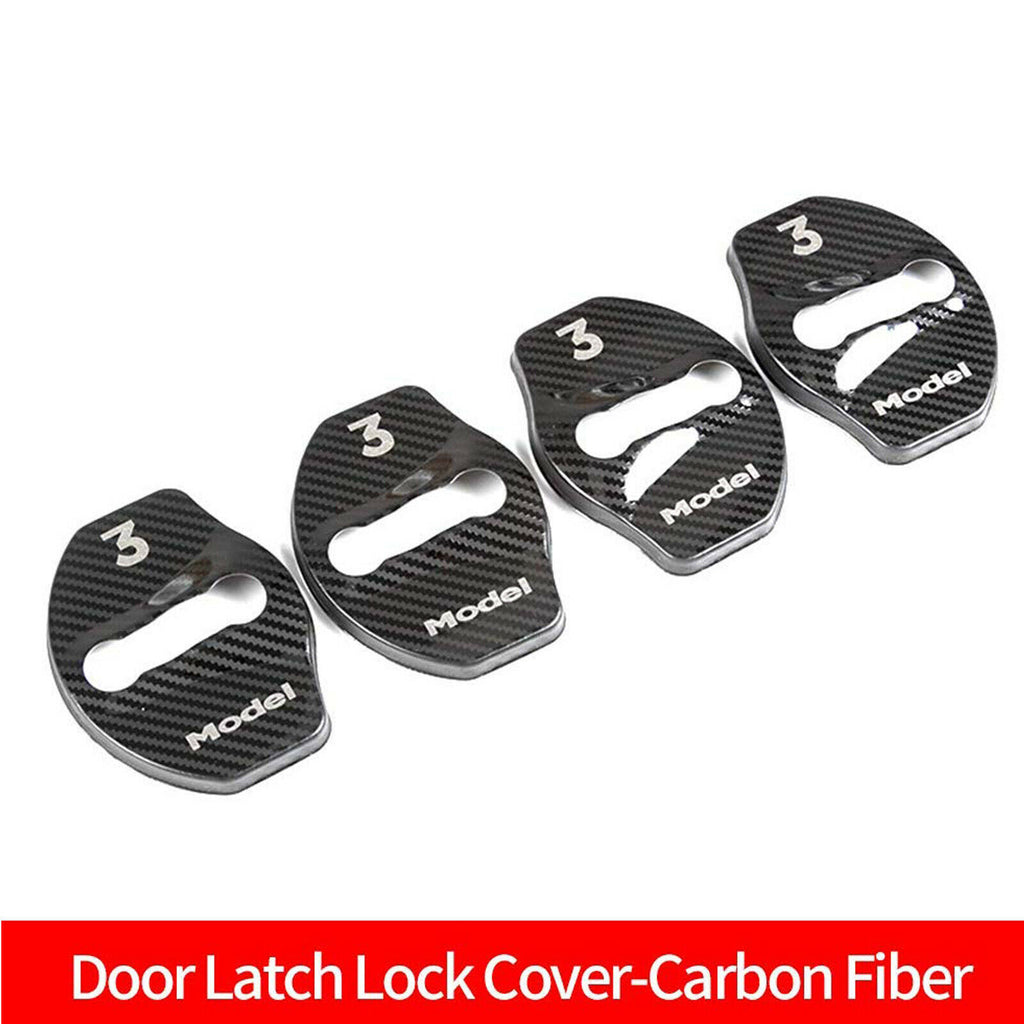 Tesla Model 3 Door Latch Covers, Carbon Fiber, 4pc Set, 2017-2025