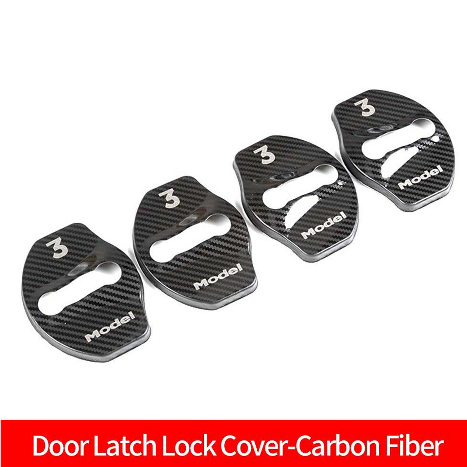 Tesla Model 3 Door Latch Covers, Carbon Fiber, 4pc Set, 2017-2025