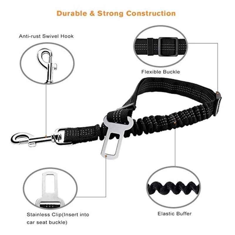 Chevy Volt Stretch Seat Belt Strap Dog Car Leash, Black, 2011-2019