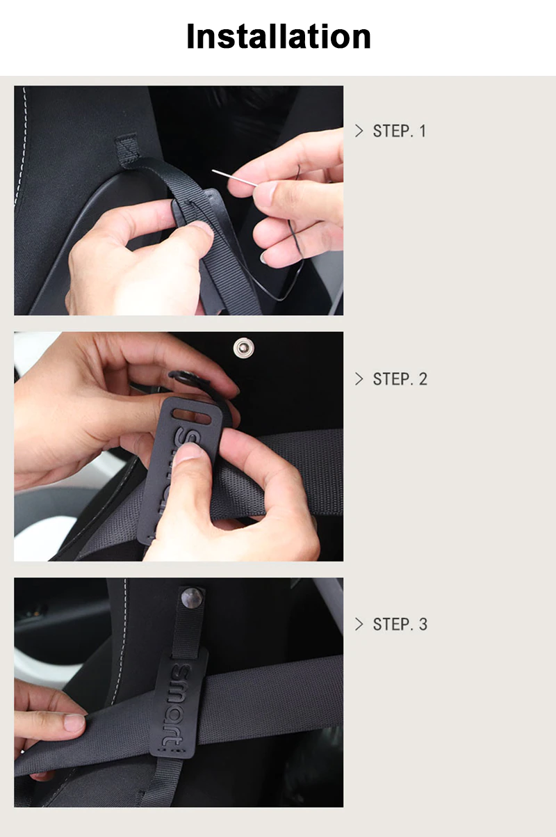 Smart Car Fortwo, Forfour 453 Leather Seat Belt Holder Badge, Neck Protector, 2015-2018