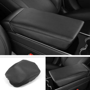 Tesla Model 3, Y, Leather Center Console Armrest Cover, Black