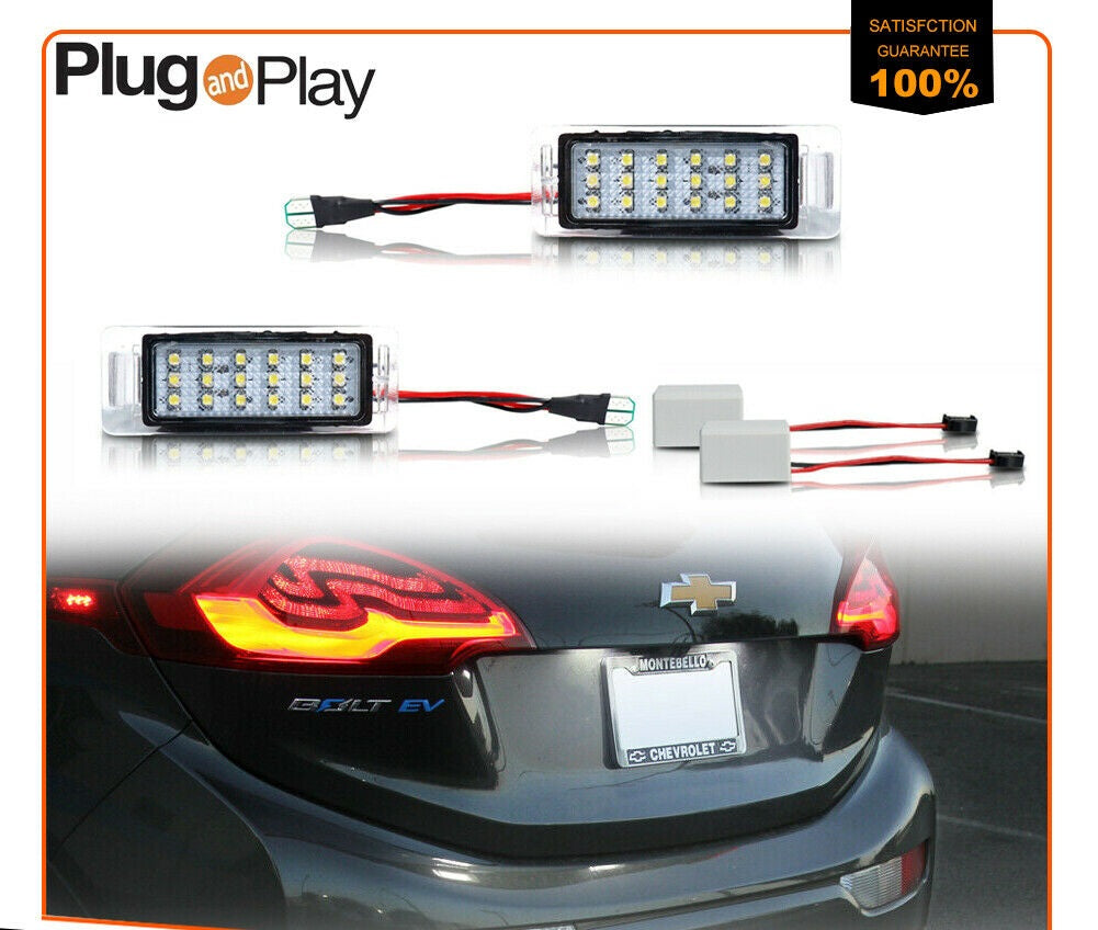 Chevy Bolt EV LED License Plate Light Lamp Assembly, 18-SMD 6000K White w/ Error-Free Load Resistors, Pack of 2, 2017-2021