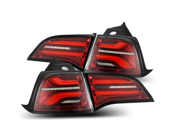 TESLA MODEL 3 ALPHAREX LED PRO SERIES LED TAILLIGHTS, SEQUENTIAL TURN SIGNAL, RED, 2017-2022

