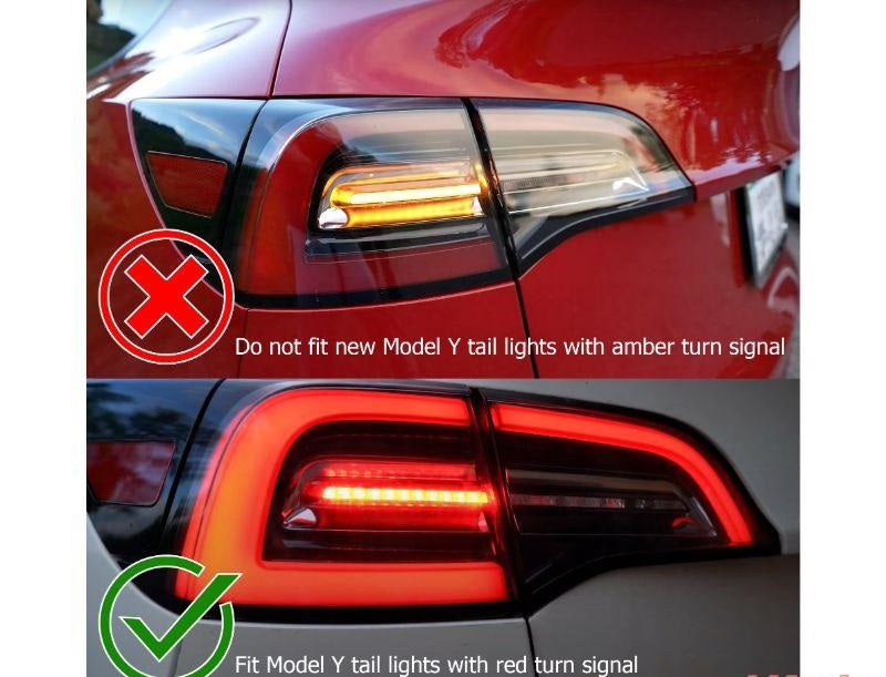 Tesla Model Y Alpharex Led Pro Series Led Taillights, Sequential Turn Signal, Red, 2020-2024