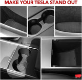 Tesla Model Y Center Console, Cup Mat Liner Set, Black, Complete Set, 2020-2023