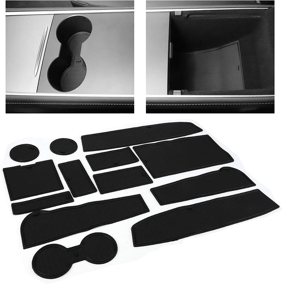 Tesla Model Y Center Console, Door Cup Mat Liner Set, Black, Complete Set, 2020-2022