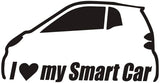 Smart Car Fortwo Decal "I Love My Smart Car", Many Colors