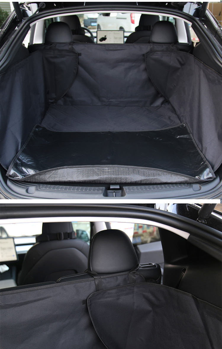 Tesla Model Y Rear Trunk Pet Mat Cover, Oxford Black Fabric Cargo Liner, 2020-2022
