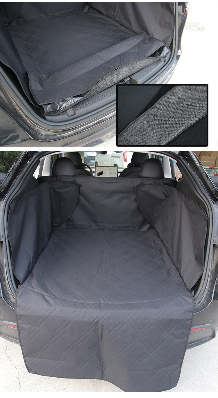 Tesla Model Y Rear Trunk Pet Mat Cover, Oxford Black Fabric Cargo Liner, 2020-2024