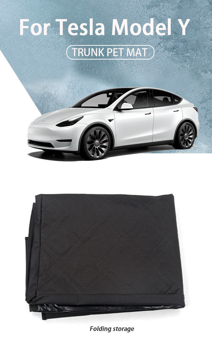 Tesla Model Y Rear Trunk Pet Mat Cover, Oxford Black Fabric Cargo Liner, 2020-2022
