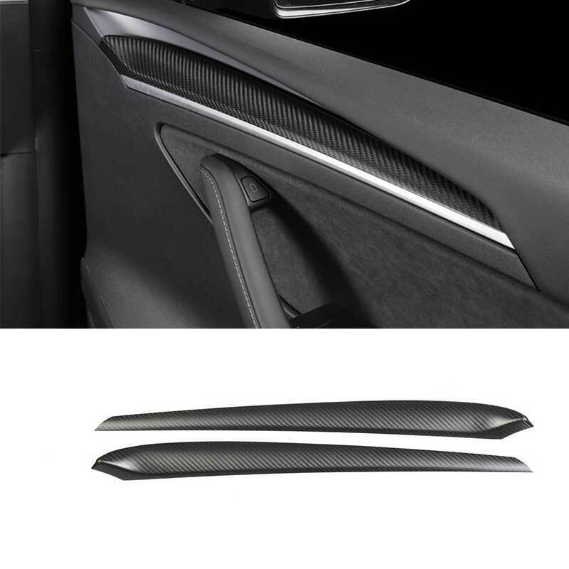 Tesla Model 3, Y, Interior Door Panel Molding Trim, ABS Matte Carbon Fiber, Pair, 2021-2024