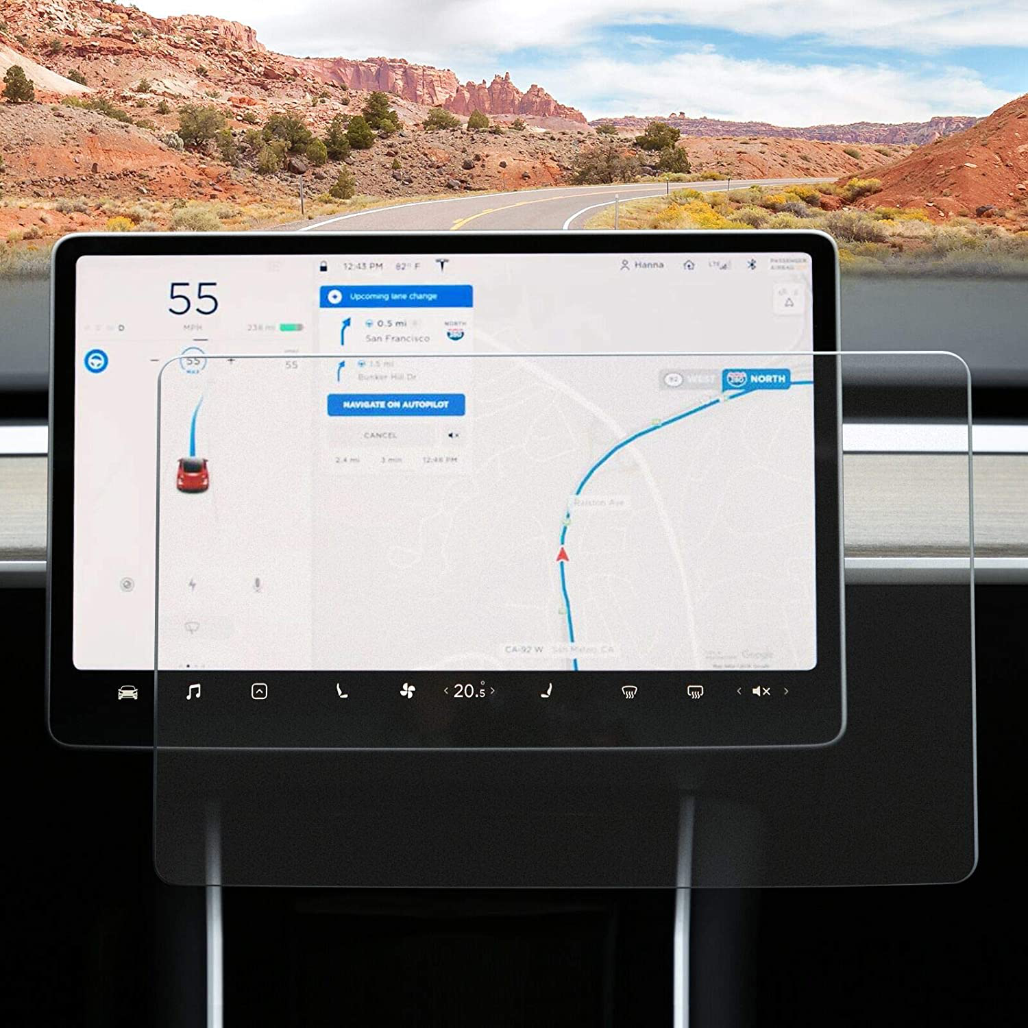 Tesla Model 3, Y, Matte Anti-Glare 9H Navigation Tempered Glass Screen Protector