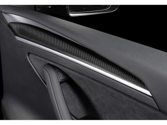 Tesla Model 3, Y, Interior Door Panel Molding Trim, ABS Matte Carbon Fiber, Pair, 2021-2023