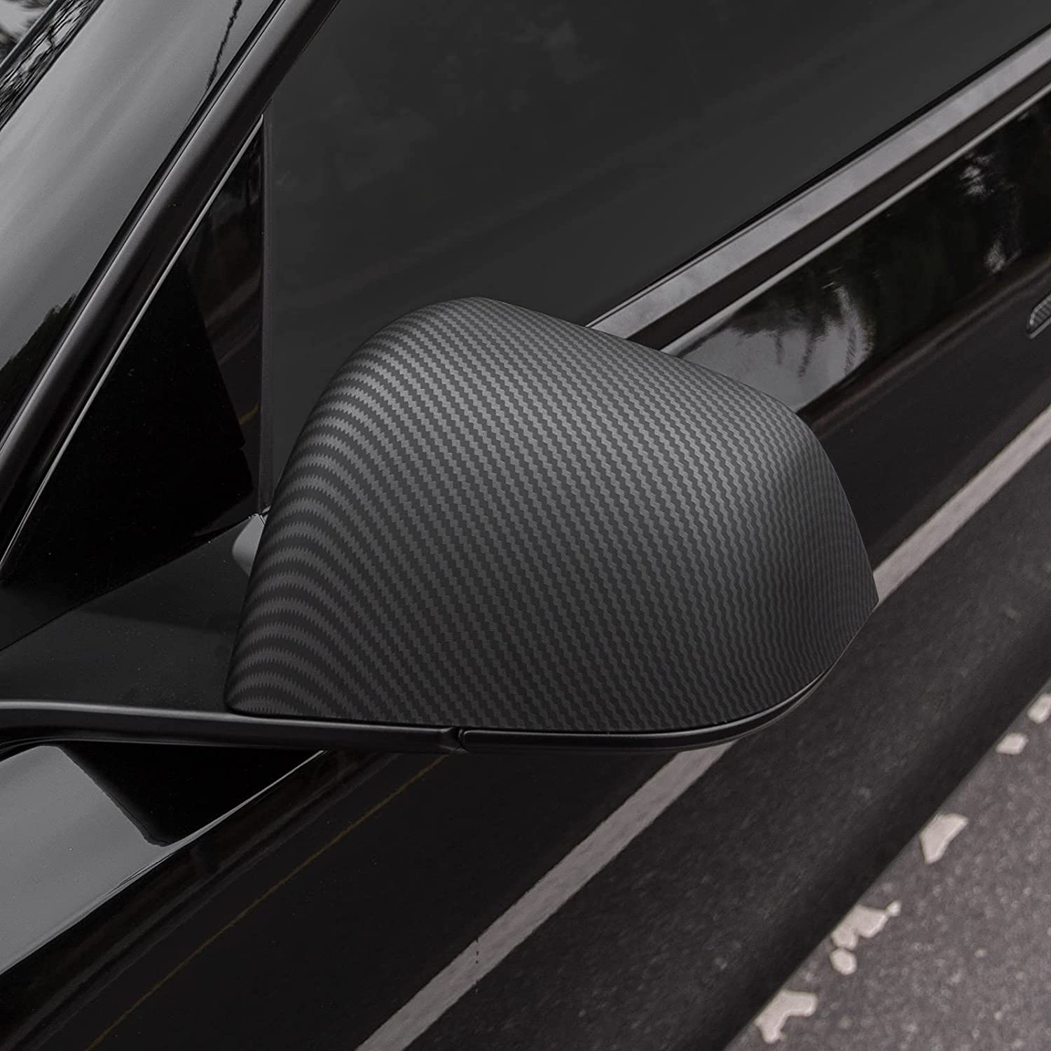 Tesla Model Y Matte Carbon Fiber Exterior Side Mirror Cover Trim, Matte Carbon Fiber, 2020-2022