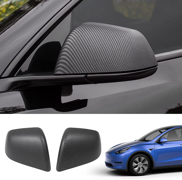 Tesla Model Y Matte Carbon Fiber Exterior Side Mirror Cover Trim, Matte Carbon Fiber, 2020-2022