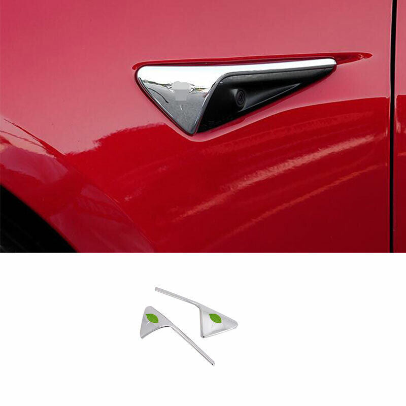 Tesla Model 3, S, X, Y, Silver Mirror Chrome Side Fender Camera Vent Cover Trim