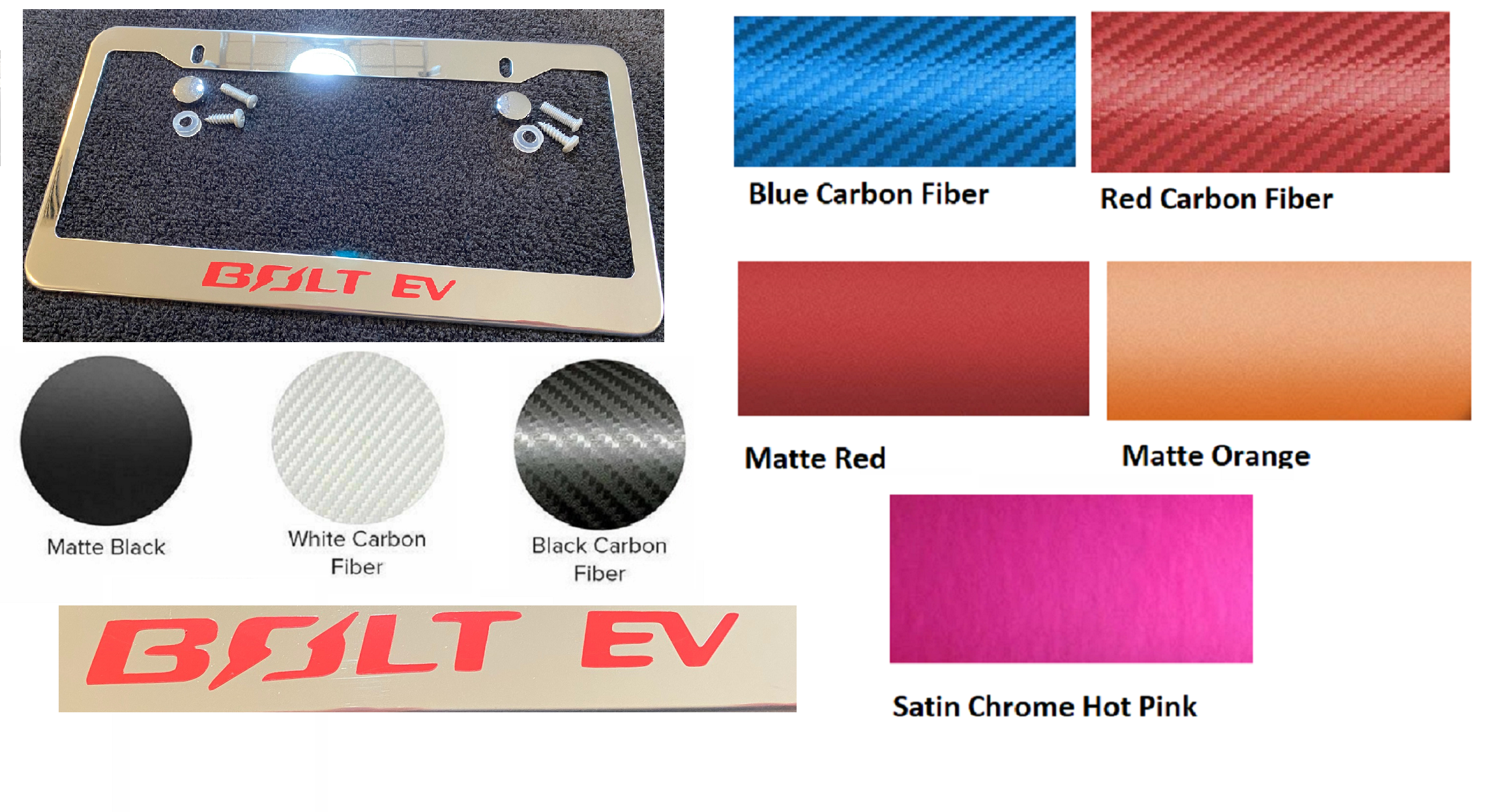 Chevy Bolt EV Stainless Steel License Plate Frame with Logo, 2017-2022