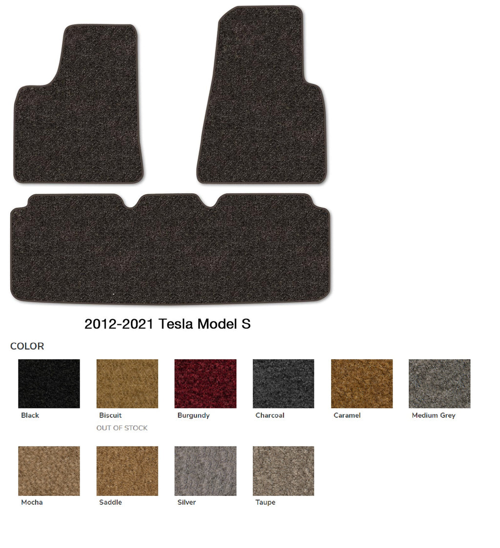 Tesla Model S Carpet Floor Mats, Front & Rear Full Set, Custom Fit, 2012-2021