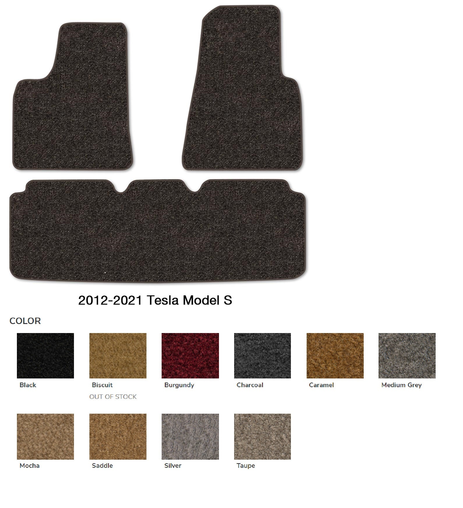 Tesla Model S Carpet Floor Mats, Front & Rear Full Set, Custom Fit, 2012-2021