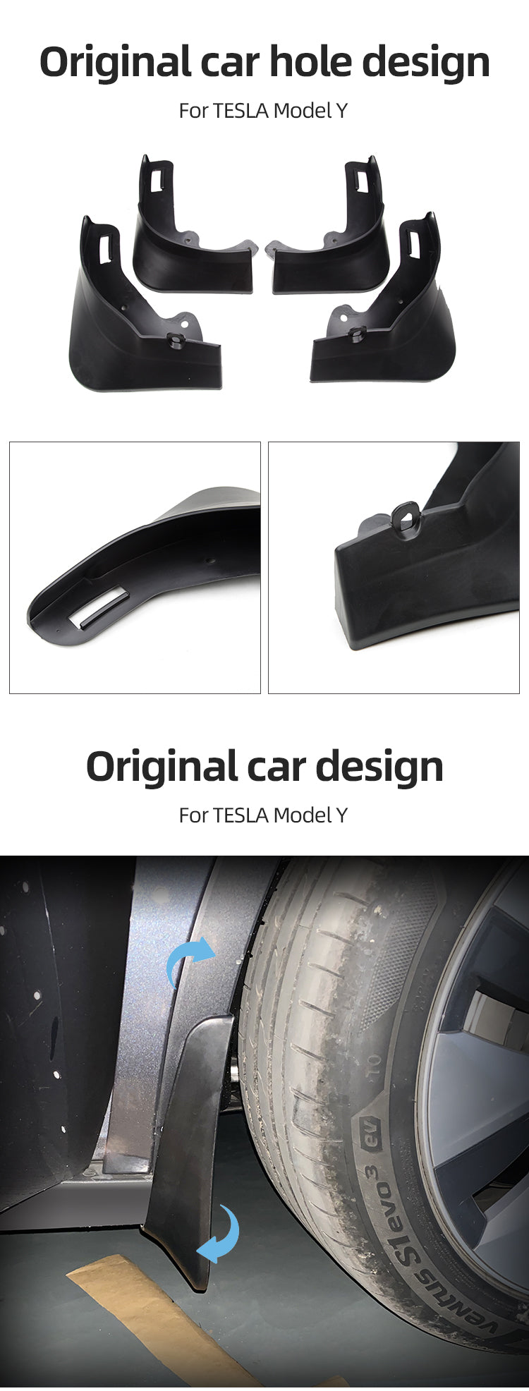 Tesla Model Y Mud Flaps, No Drill, Front & Rear, 2020-2021
