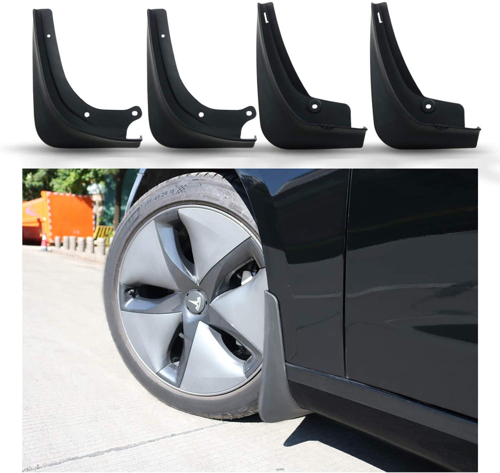 Tesla Model 3 Mud Flaps, No-Hole, ABS, 4-Piece Set, 2017-2021